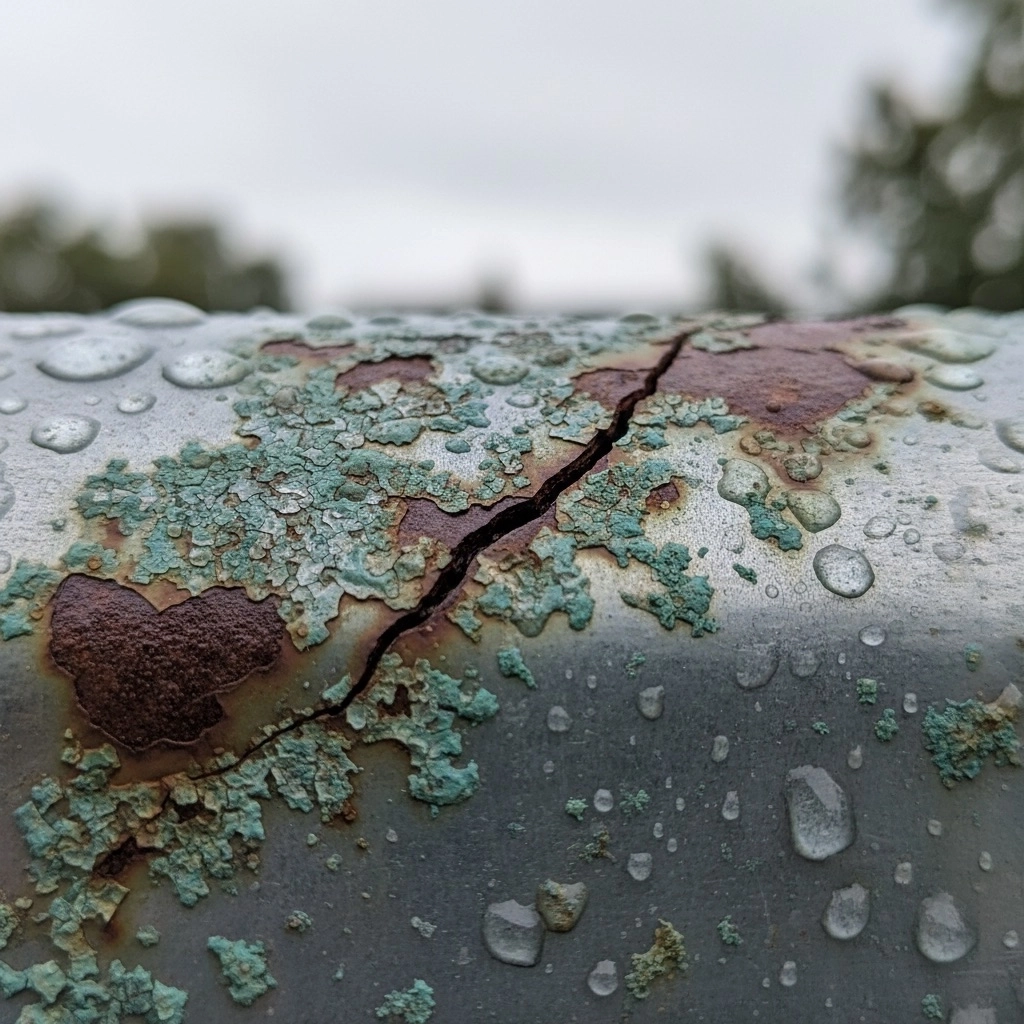 Gouttière percée avec fuite visible sous la pluie à Nice